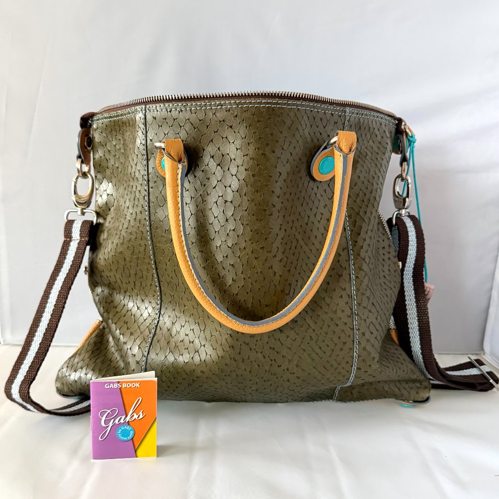Gabs Made In Italy Olive Convertible Satchel Tote Bag, Genuine Leather, 2010s